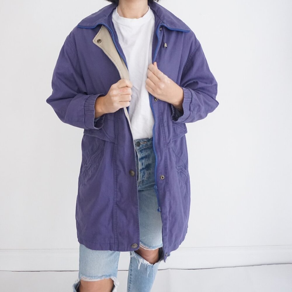 Vintage Cleo Purple Cotton Zip Up Utility Windbreaker Spring Jacket S